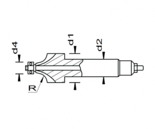 Esmatec HM Radiusfräser 1-seitig mit Bohrung und Führungswelle R 2.50